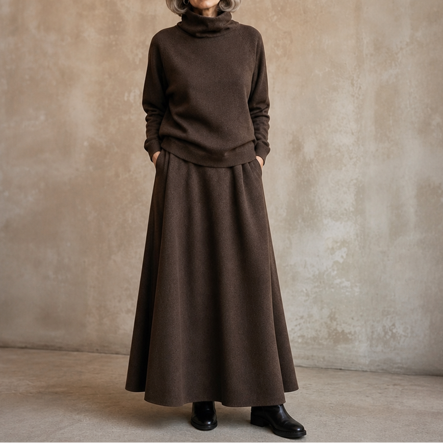 Damen Set Rollkragen Pullover Und Maxirock