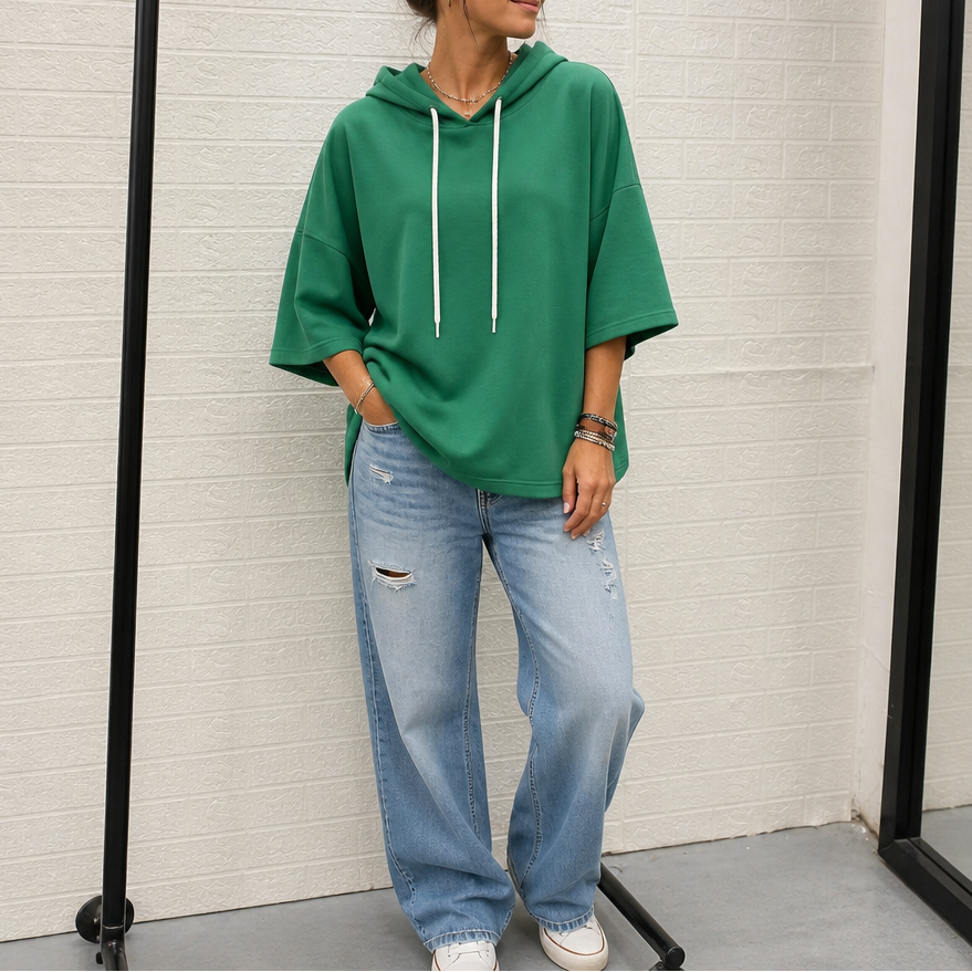 Layerly | Damen 3/4-Arm Hoodie mit Kordelzug