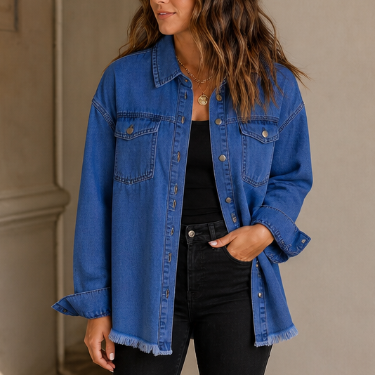 Damen Jeansjacke Mit Fransensaum Vintage Waschung
