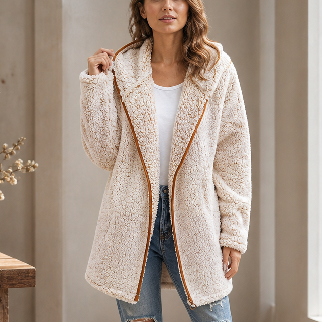 Damen Plüsch Strickjacke Mit Kapuze — Kuschelig Warm