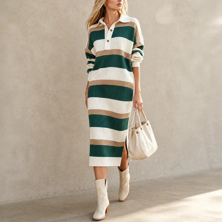 Strickkleid mit Polokragen und Streifen
