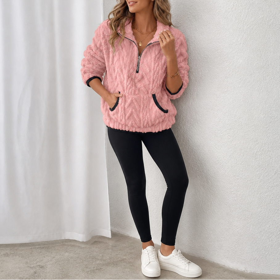 Plushly | Flauschiger Half-Zip Pullover mit Känguru-Tasche