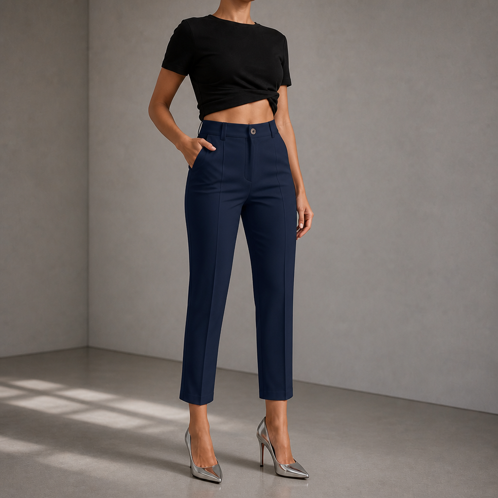 Damen Hose Hohe Taille Gerades Bein 7-8 Länge