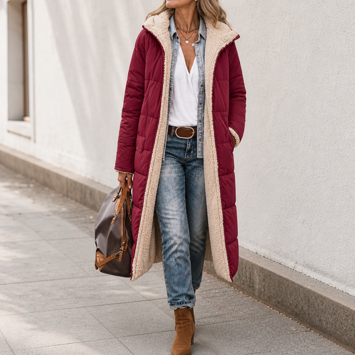 Damen Wendemantel Steppstoff Und Sherpa