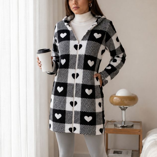 Damen Karo Hoodie-Jacke Mit Reißverschluss