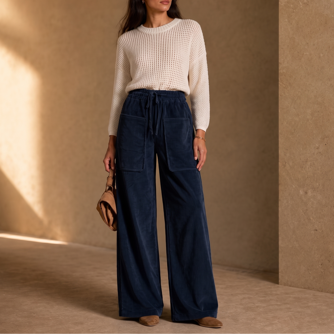 Cordella | Cord-Hose mit Rippstruktur und weitem Bein