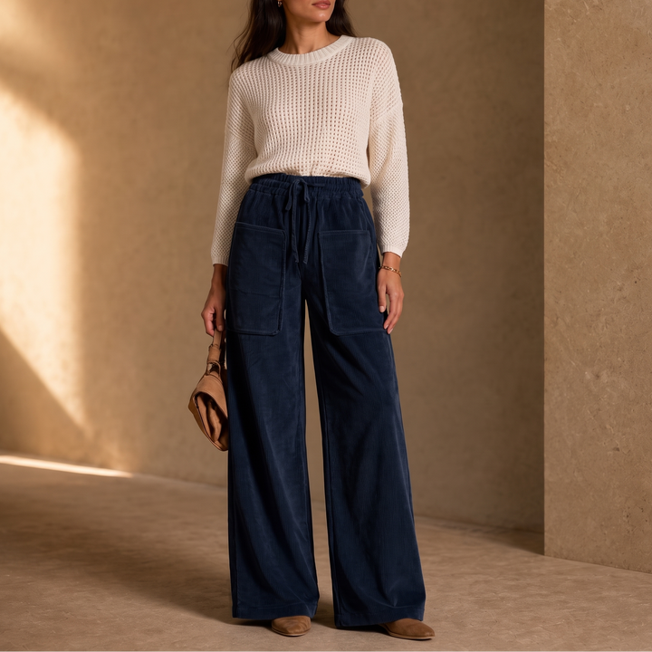 Cordella | Cord-Hose mit Rippstruktur und weitem Bein