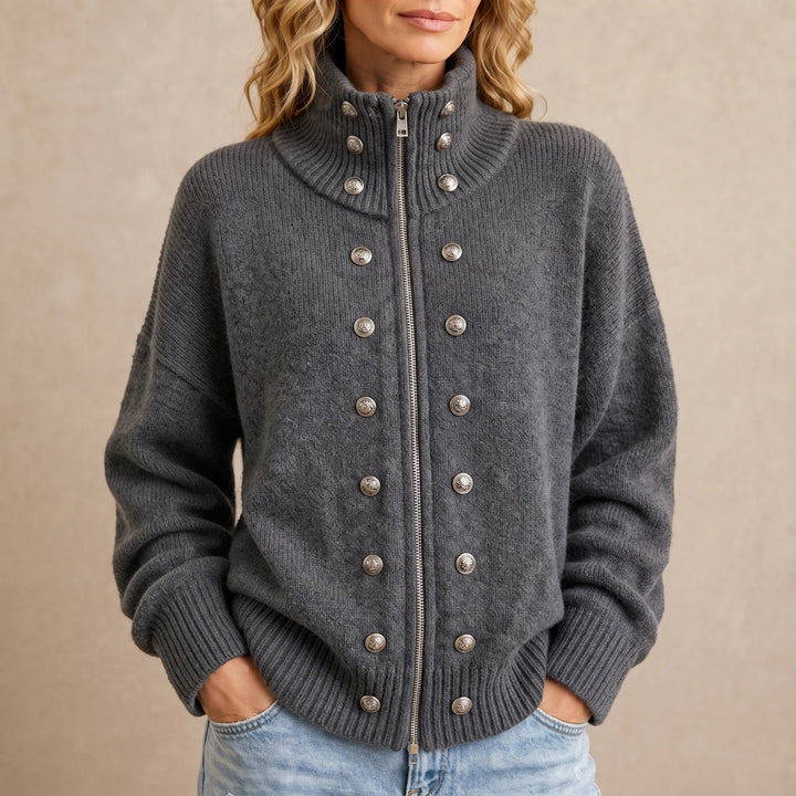 Zweireihige Strickjacke mit Stehkragen