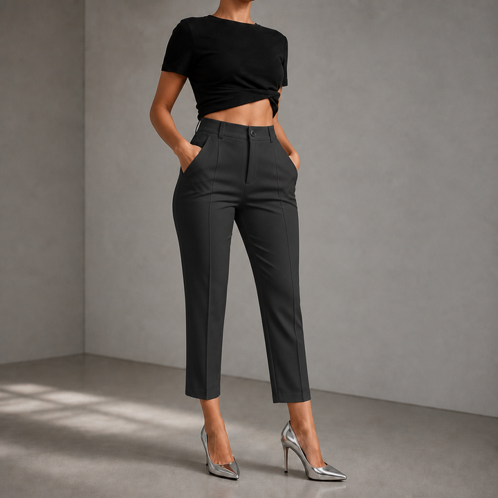Damen Hose Hohe Taille Gerades Bein 7-8 Länge