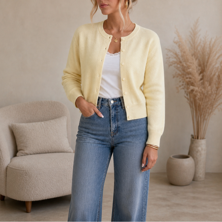 Damen Strickjacke Rundhals Einfarbig Klassisch