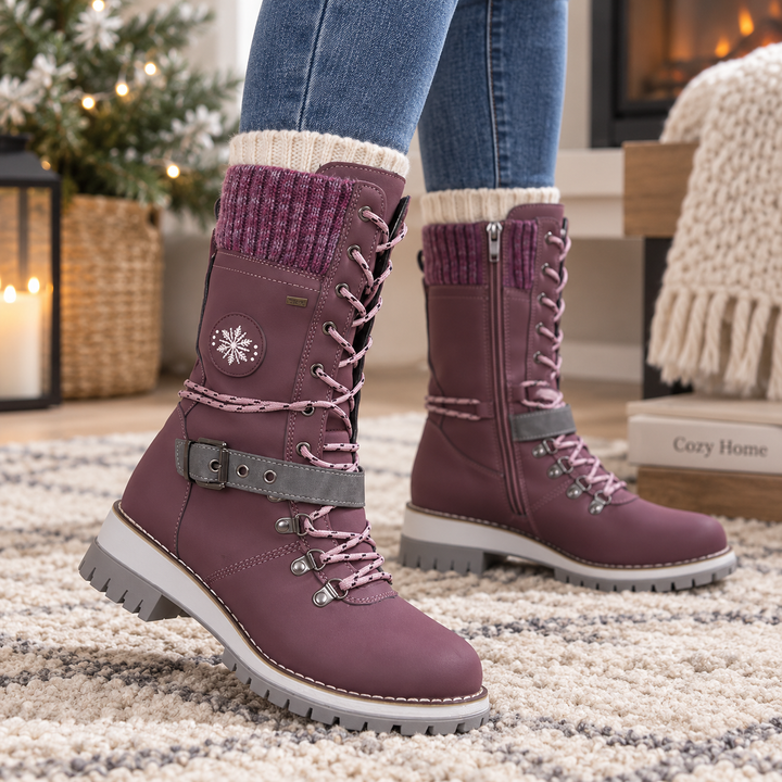 Damen Schneestiefel kniehoch gefüttert mit verstellbarer Schnürung