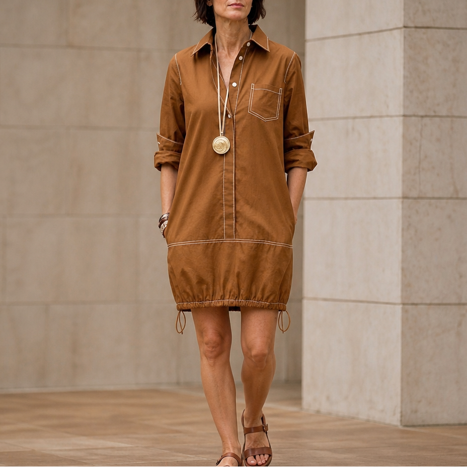 Damen Midikleid mit Reverskragen und Halbarm