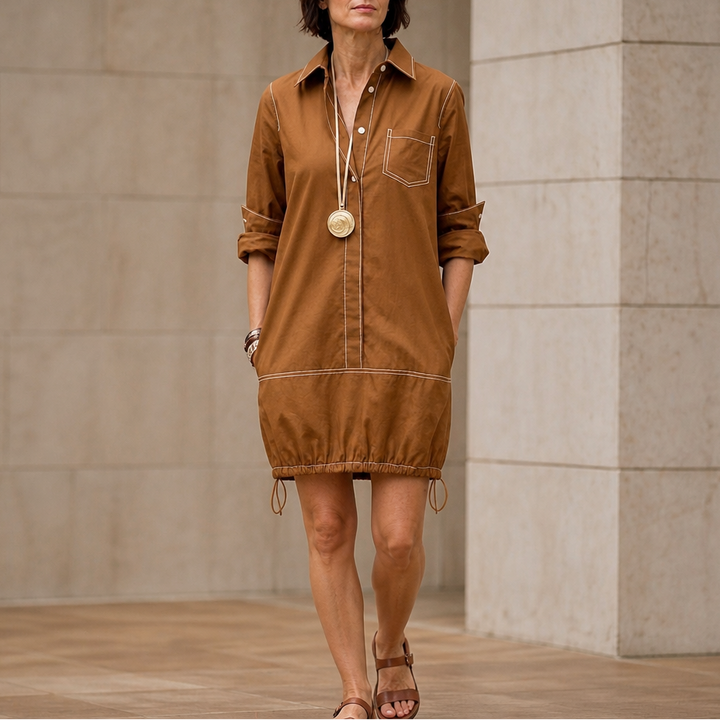 Damen Midikleid mit Reverskragen und Halbarm