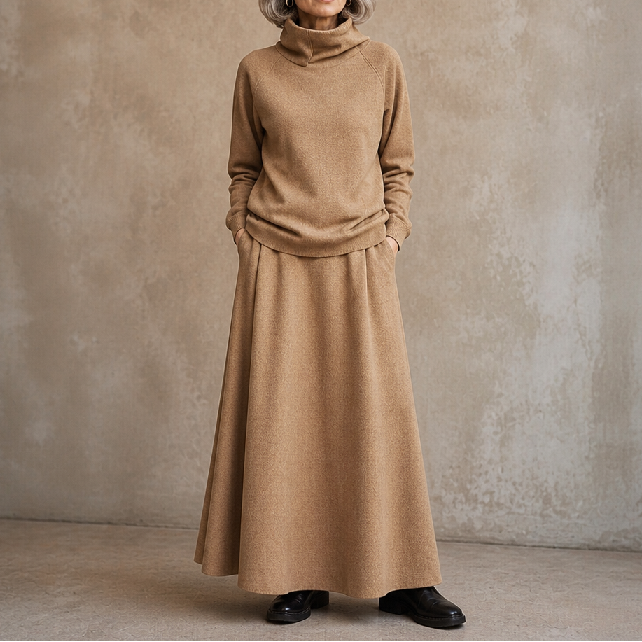 Damen Set Rollkragen Pullover Und Maxirock