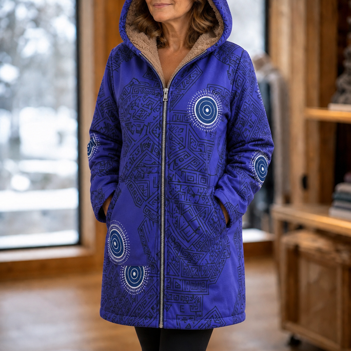 Damen Winterjacke Mit Blattmuster Und Kapuze