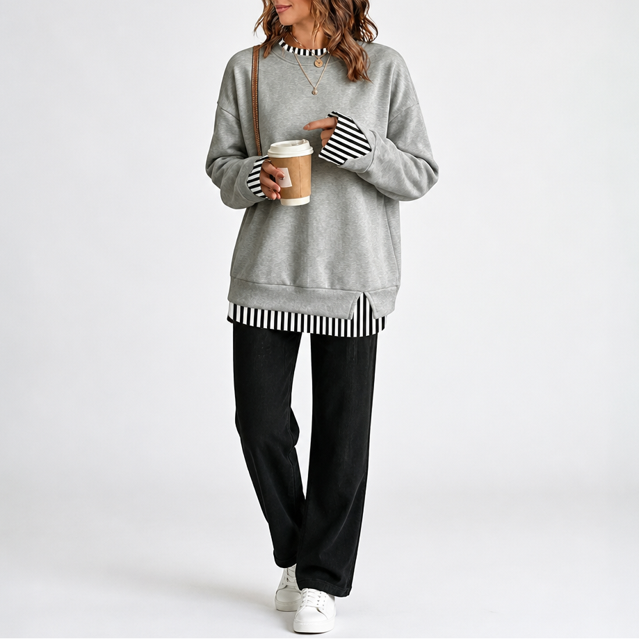Layerella | Sweatshirt mit Fake-Layer und geripptem Bündchen