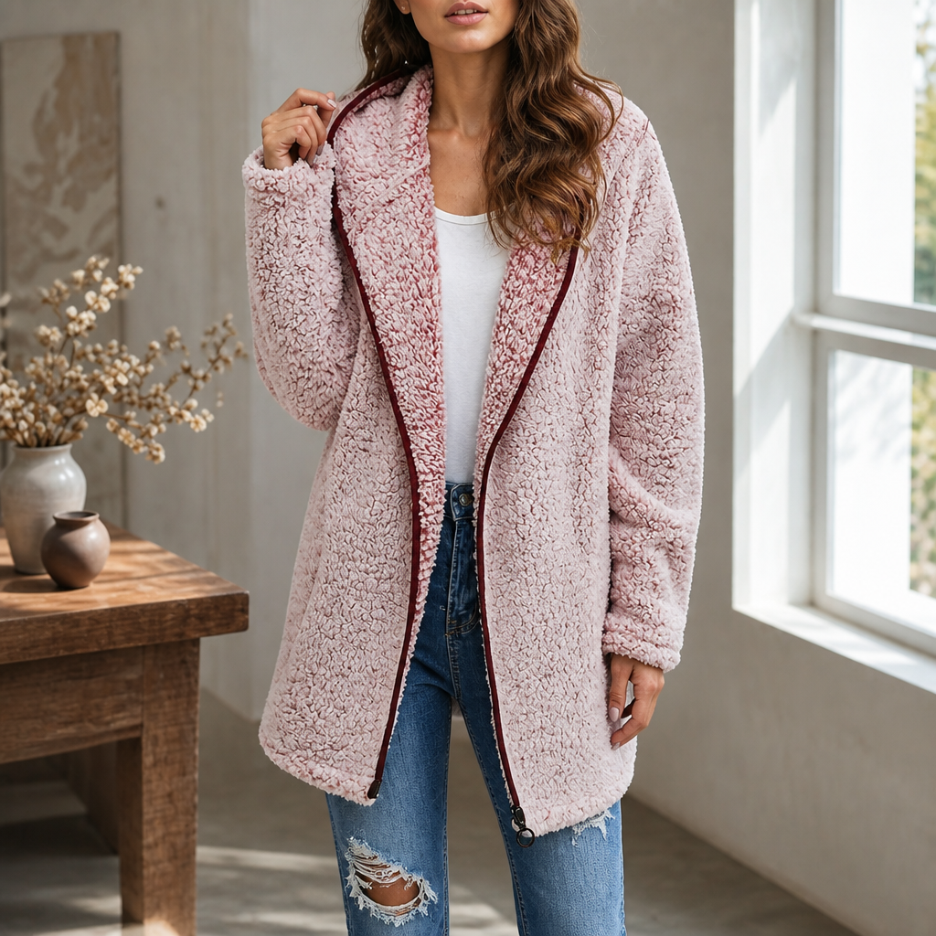Damen Plüsch Strickjacke Mit Kapuze — Kuschelig Warm