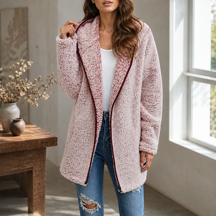 Damen Plüsch Strickjacke Mit Kapuze — Kuschelig Warm