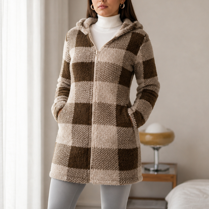Damen Karo Hoodie-Jacke Mit Reißverschluss