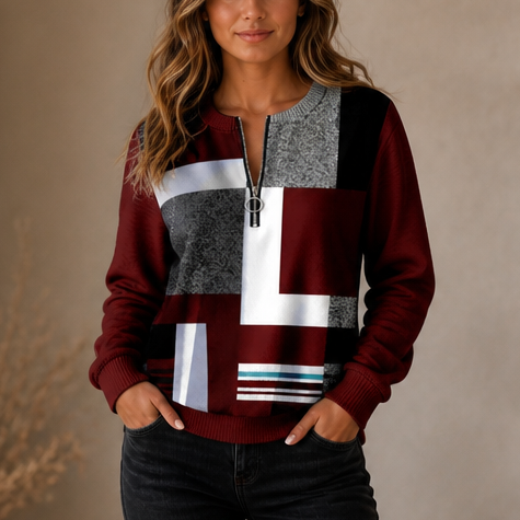 Lineora | Damen Half-Zip Sweatshirt mit abstraktem Druck