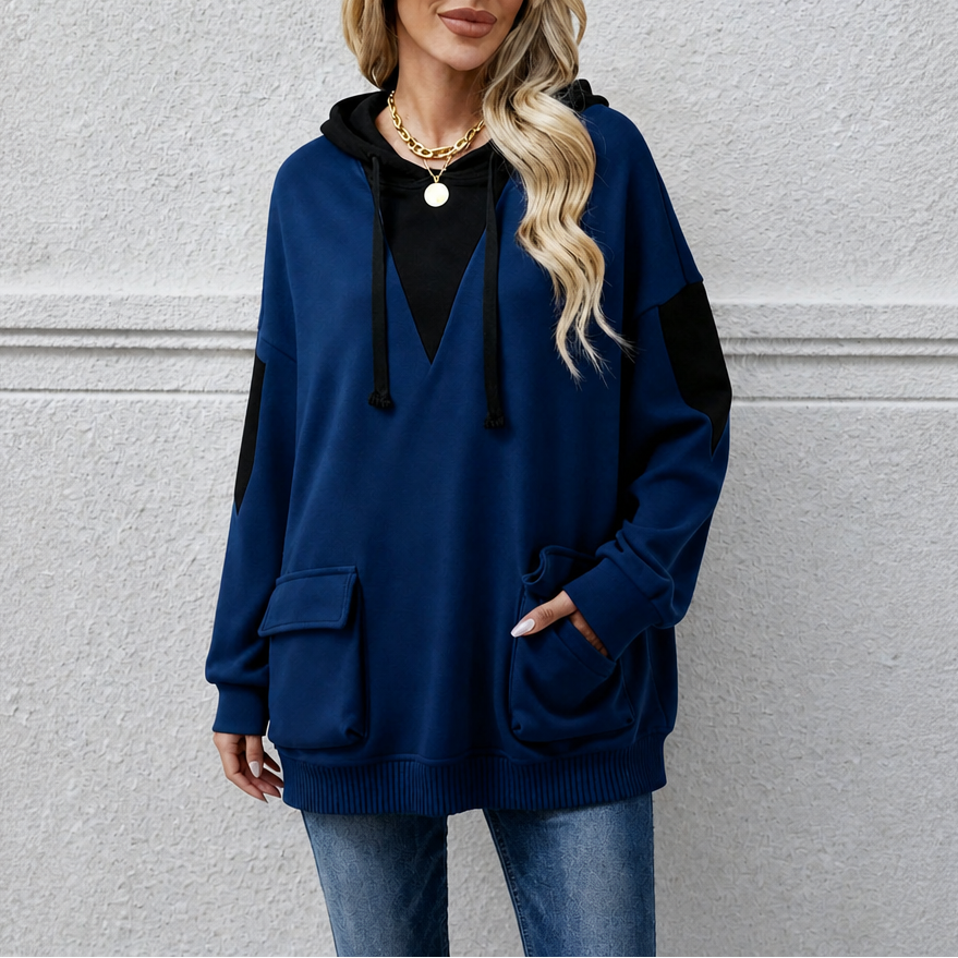 Vela | Oversized Hoodie mit V-Ausschnitt und Colorblock
