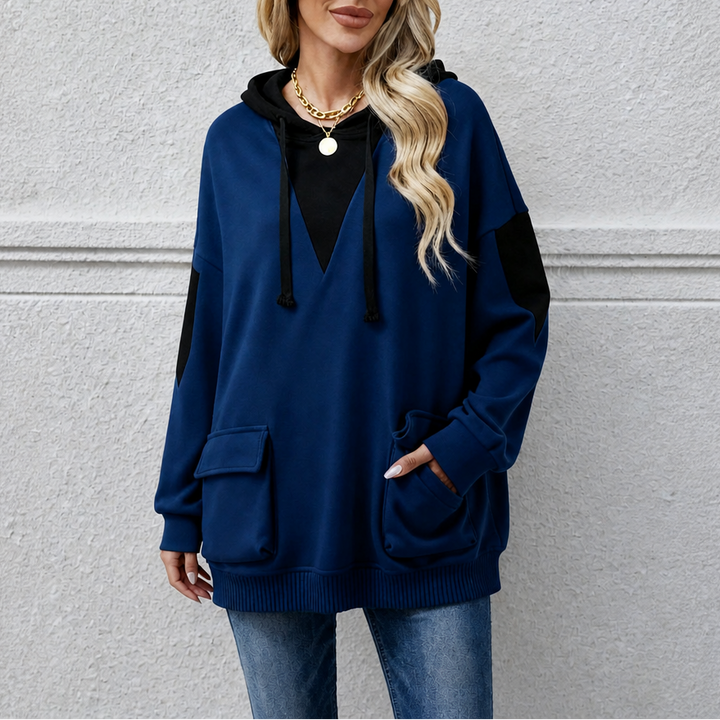 Vela | Oversized Hoodie mit V-Ausschnitt und Colorblock