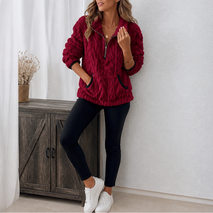 Plushly | Flauschiger Half-Zip Pullover mit Känguru-Tasche