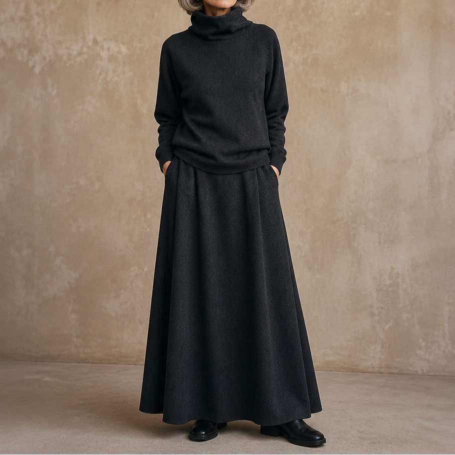 Damen Set Rollkragen Pullover Und Maxirock