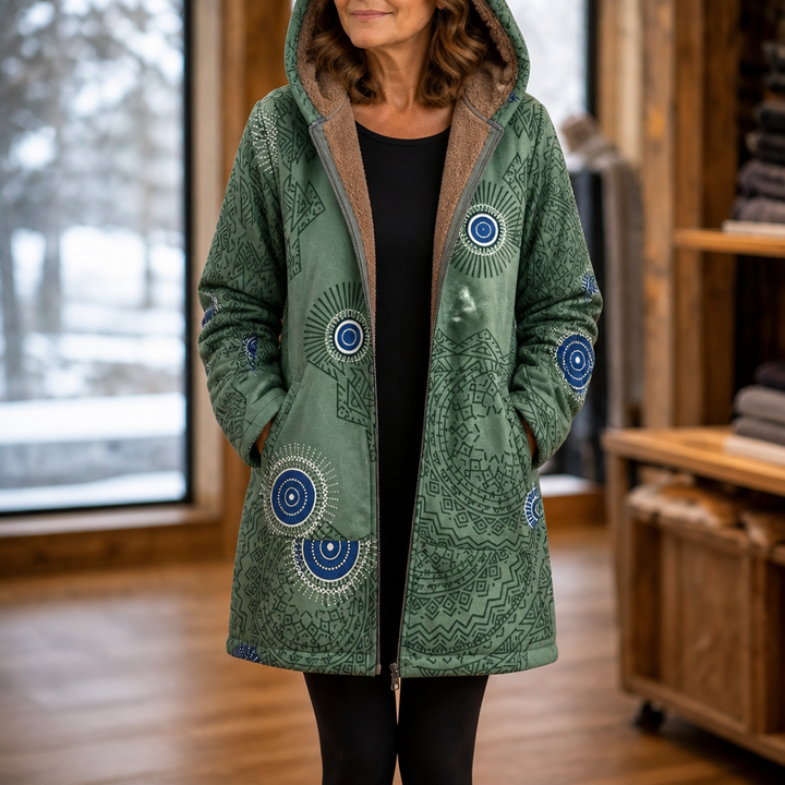 Damen Winterjacke Mit Blattmuster Und Kapuze