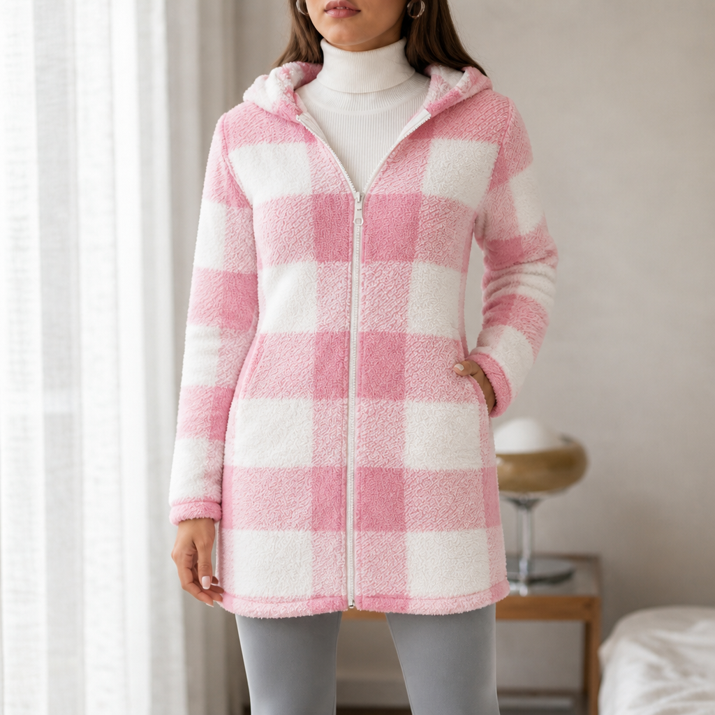 Damen Karo Hoodie-Jacke Mit Reißverschluss