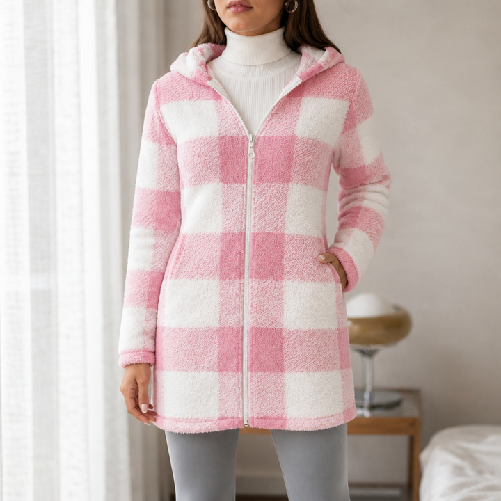 Damen Karo Hoodie-Jacke Mit Reißverschluss