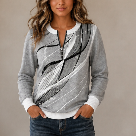 Lineora | Damen Half-Zip Sweatshirt mit abstraktem Druck