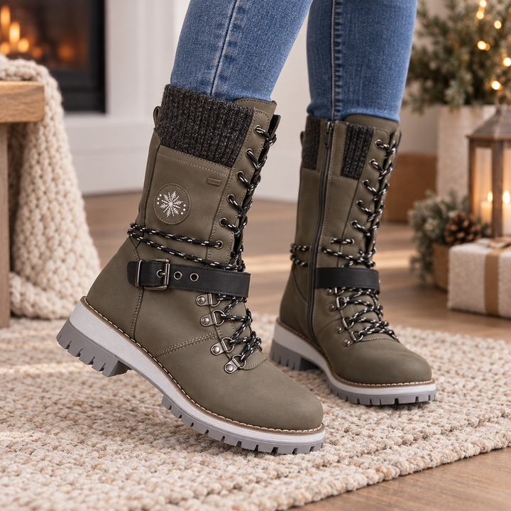 Damen Schneestiefel kniehoch gefüttert mit verstellbarer Schnürung