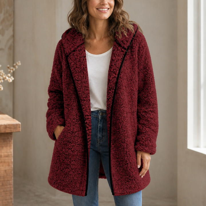 Damen Plüsch Strickjacke Mit Kapuze — Kuschelig Warm