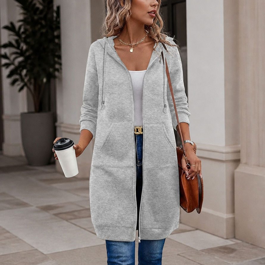 Damen Strickjacke Mittellang Mit Kapuze