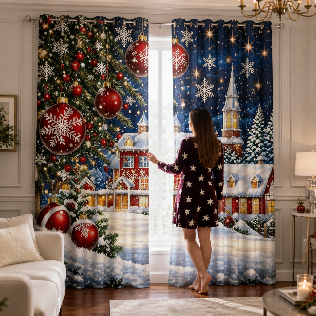 Yuletide Glow | Weihnachts-Vorhänge mit Semi-Transparenz