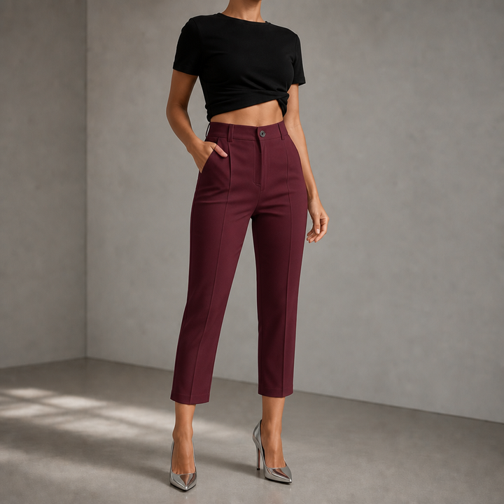 Damen Hose Hohe Taille Gerades Bein 7-8 Länge