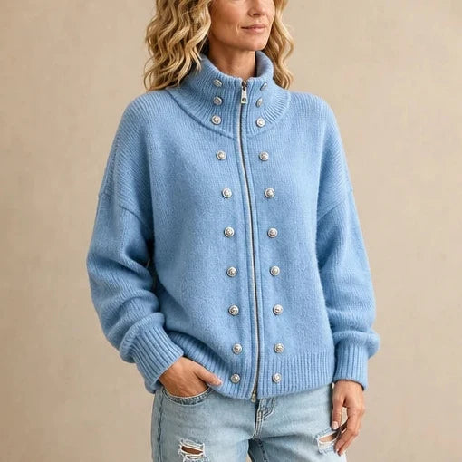 Zweireihige Strickjacke mit Stehkragen