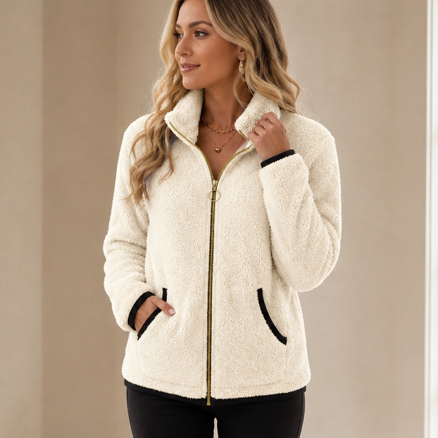 Damen Fleecejacke Doppellagig Mit Reißverschluss