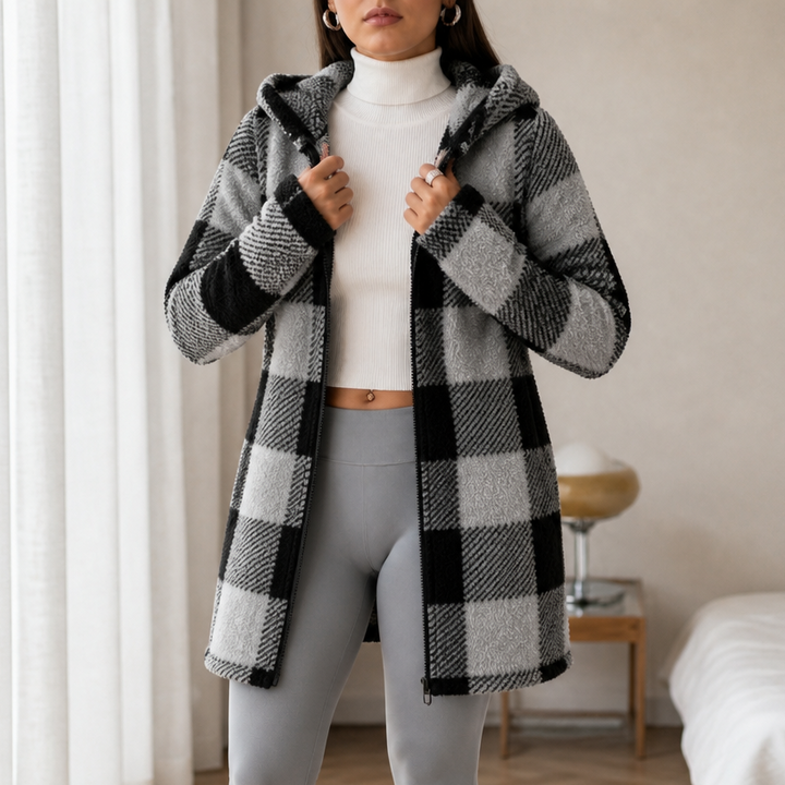 Damen Karo Hoodie-Jacke Mit Reißverschluss