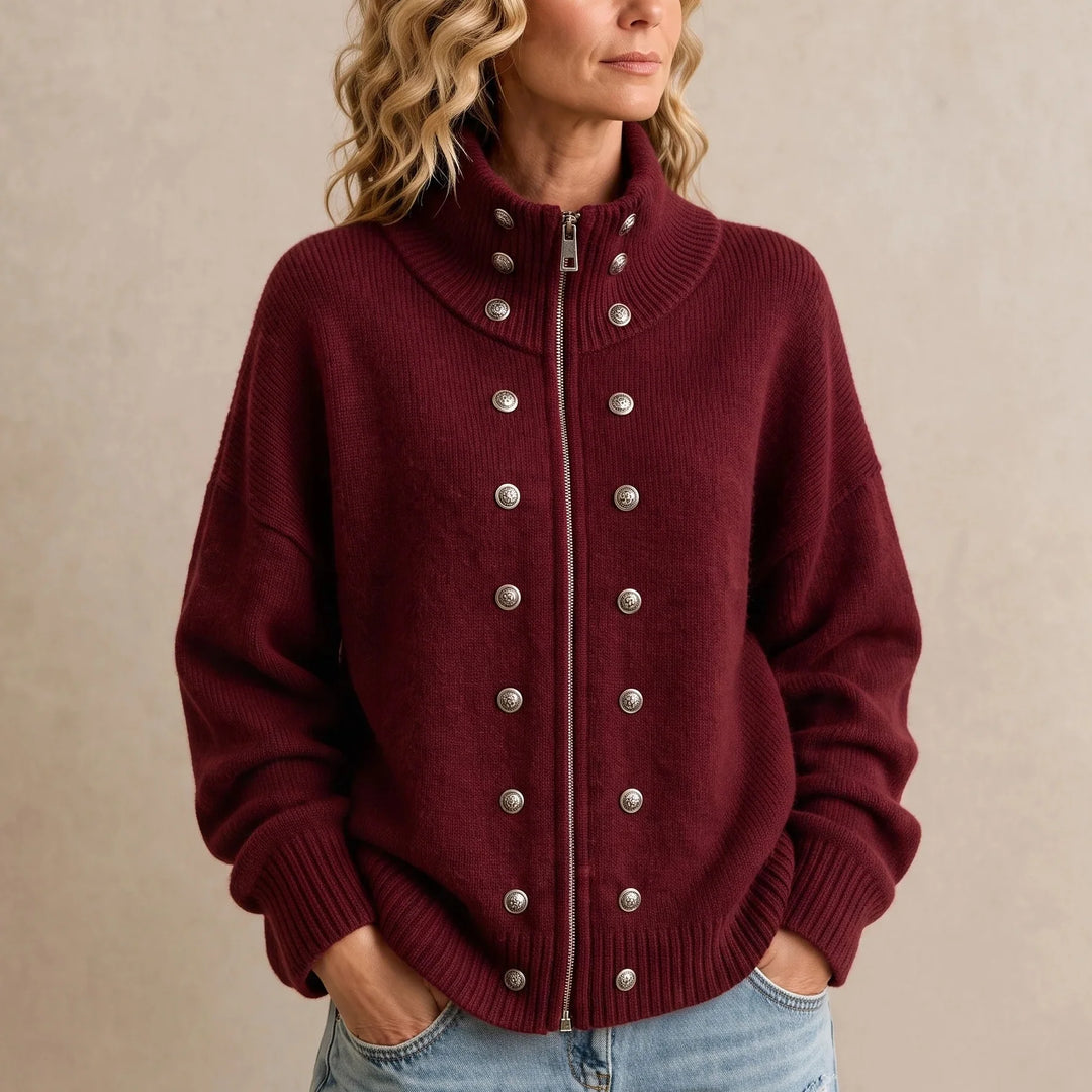 Zweireihige Strickjacke mit Stehkragen
