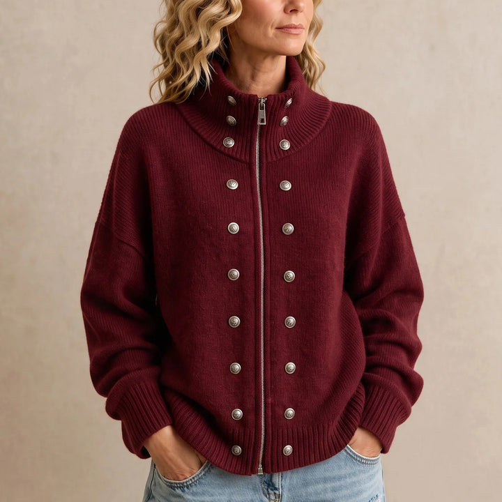 Zweireihige Strickjacke mit Stehkragen