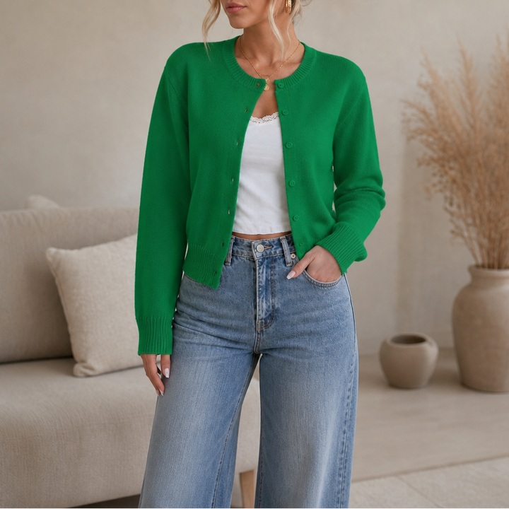Damen Strickjacke Rundhals Einfarbig Klassisch