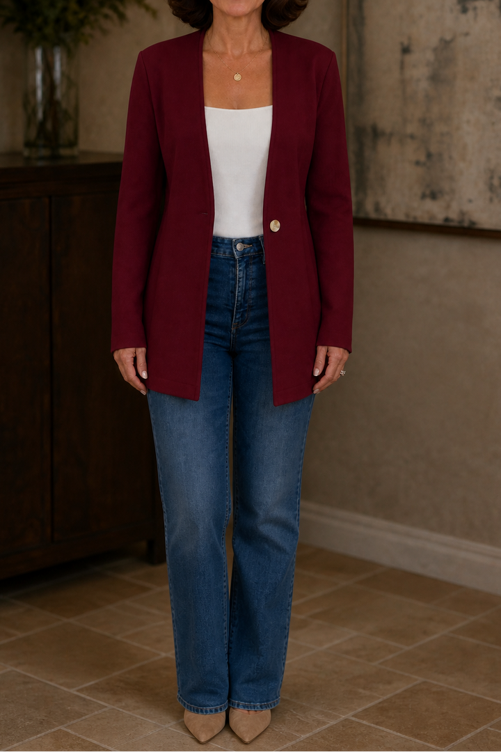 Damen Blazer V-Ausschnitt A-Linie Mit Einem Knopf