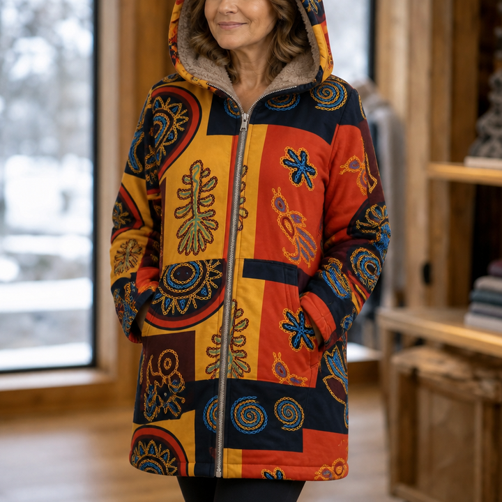 Damen Winterjacke Mit Blattmuster Und Kapuze
