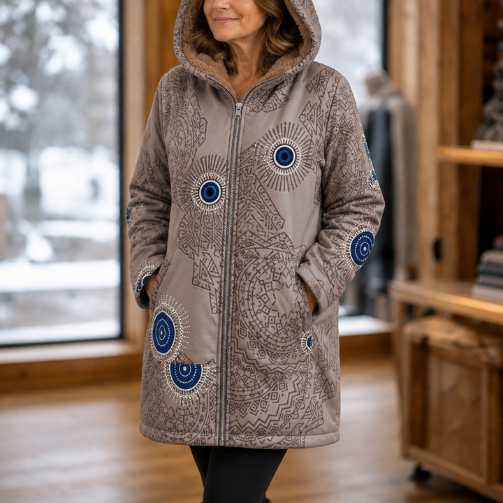 Damen Winterjacke Mit Blattmuster Und Kapuze