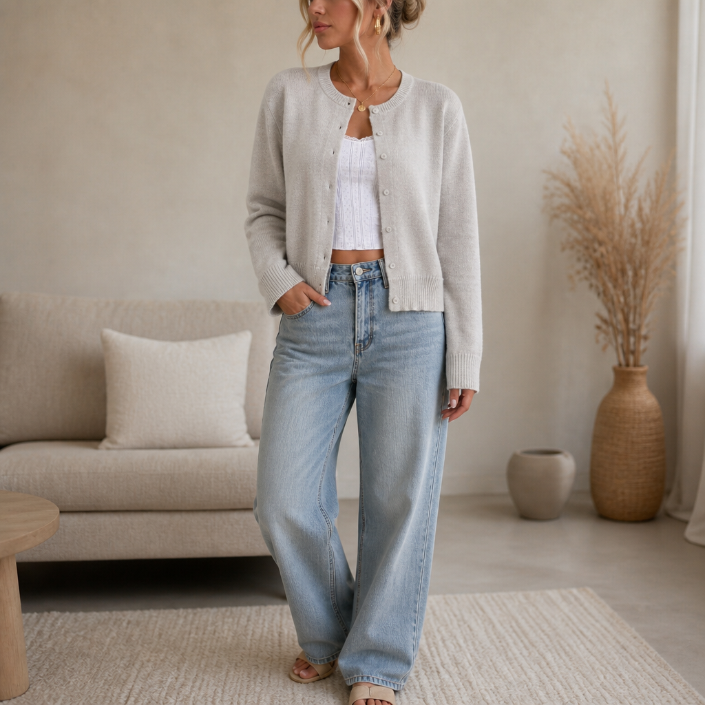 Damen Strickjacke Rundhals Einfarbig Klassisch