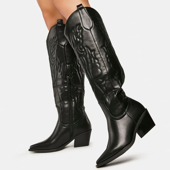 Women's cowboy boots knee-high - vegan leather - western look