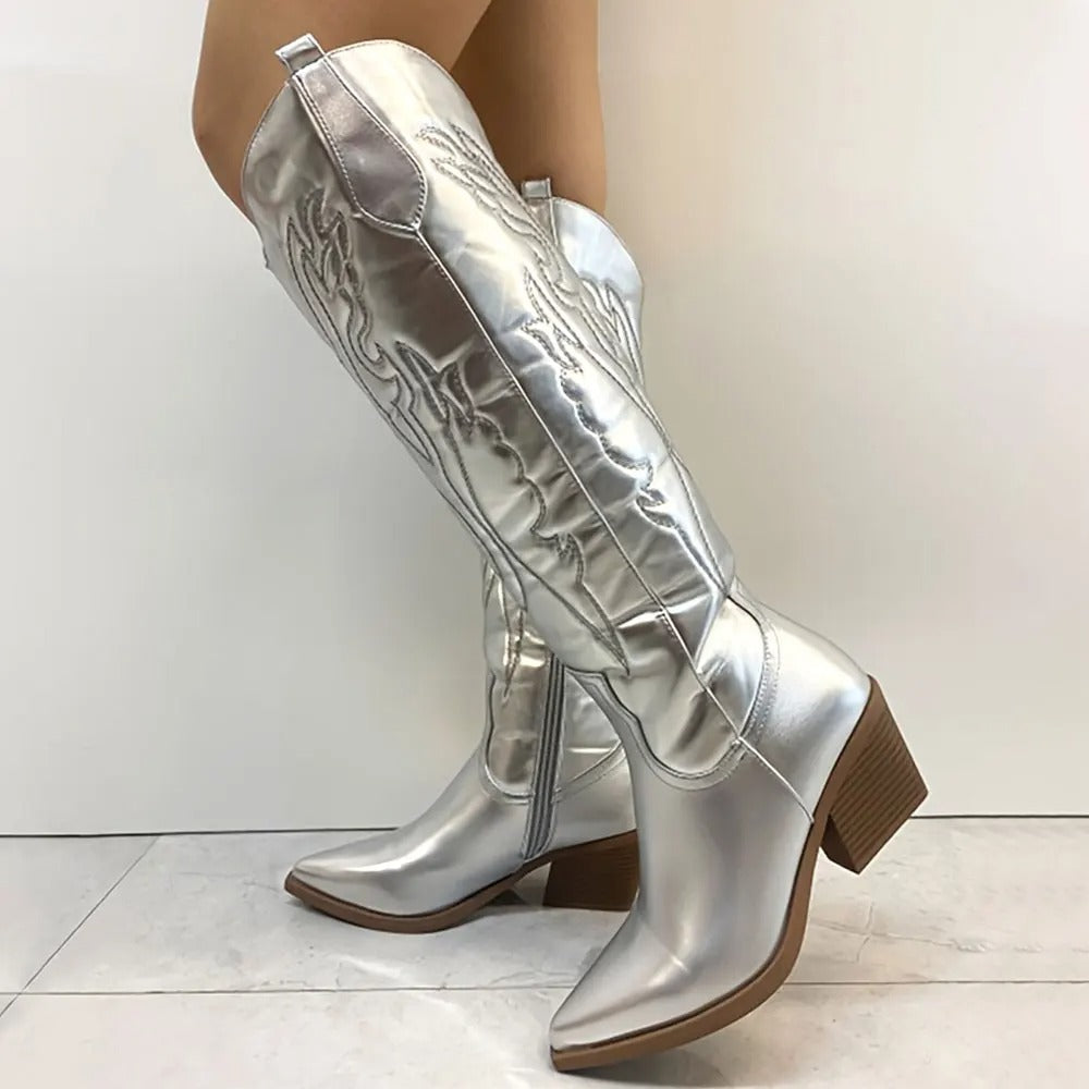 Women's cowboy boots knee-high - vegan leather - western look