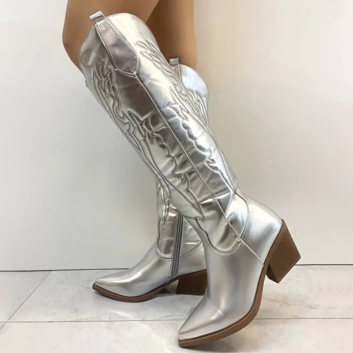 Women's cowboy boots knee-high - vegan leather - western look